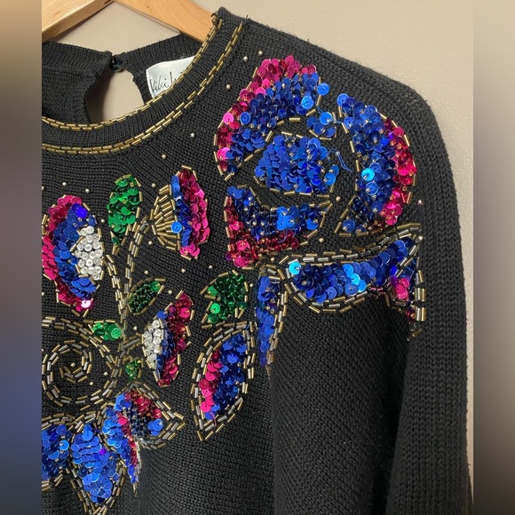 VICKI INTERNATIONAL sequin bedazzled vintage sweater glam granny party MINT sz M - Picture 1 of 13